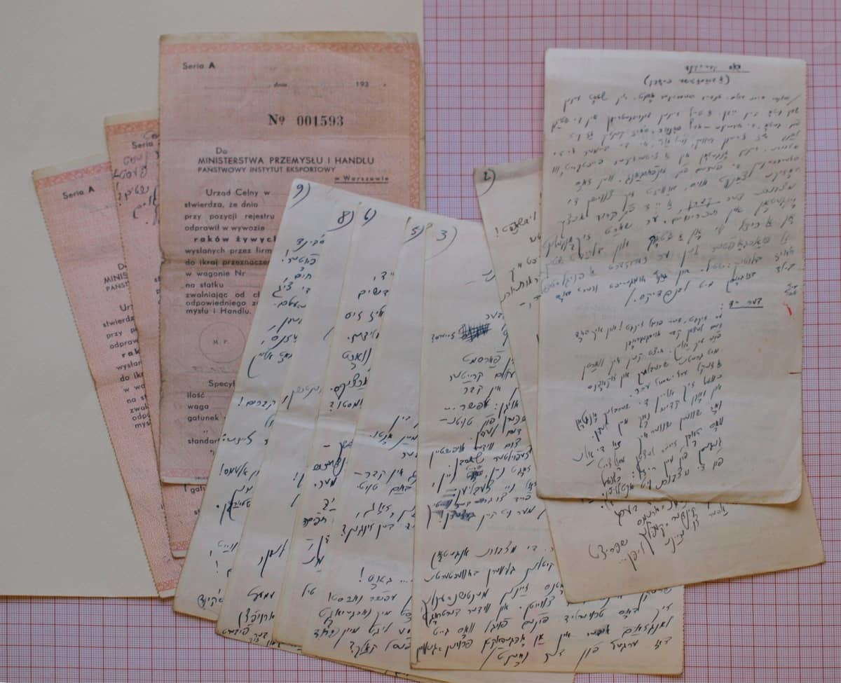 Sutzkever‘s dramatic poem „Dos keyver-kind“ („The Grave Child“, finished April 12 1942); a version written in the ghetto on reverse sides of some stationary.