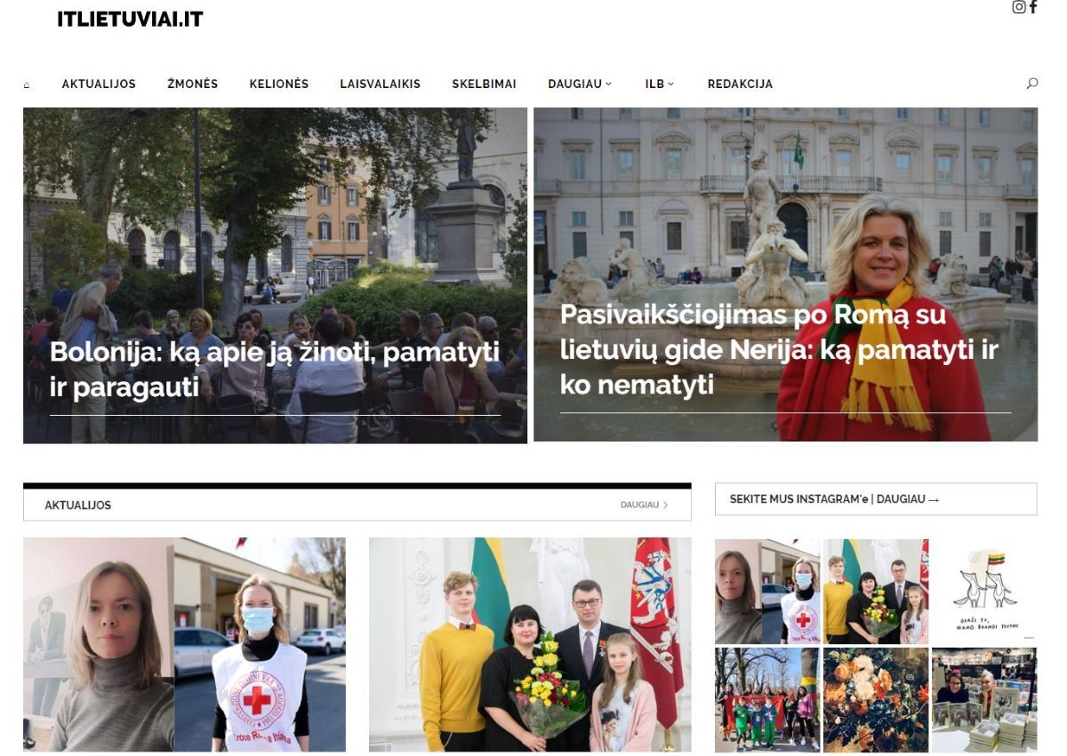 The home page of the Italian Lithuanian news portal, 2020
