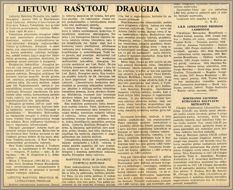 The LWA article in Europos lietuvis, no. 5, January 29, 1963. 