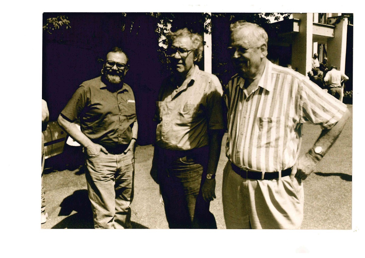 Long-time <em>Horizons</em> editors Liūtas Mockūnas (middle) and Zenonas Rekašius (right), and veteran contributor Kazys Almenas (left). Photos from the Vytautas Magnus University Lithuanian Diaspora Institute archive.