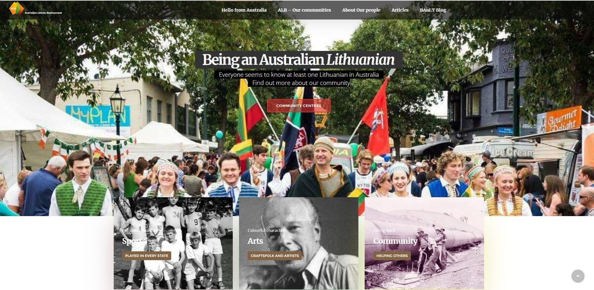 Home page of the Australian Lithuanian Community’s website, 2020